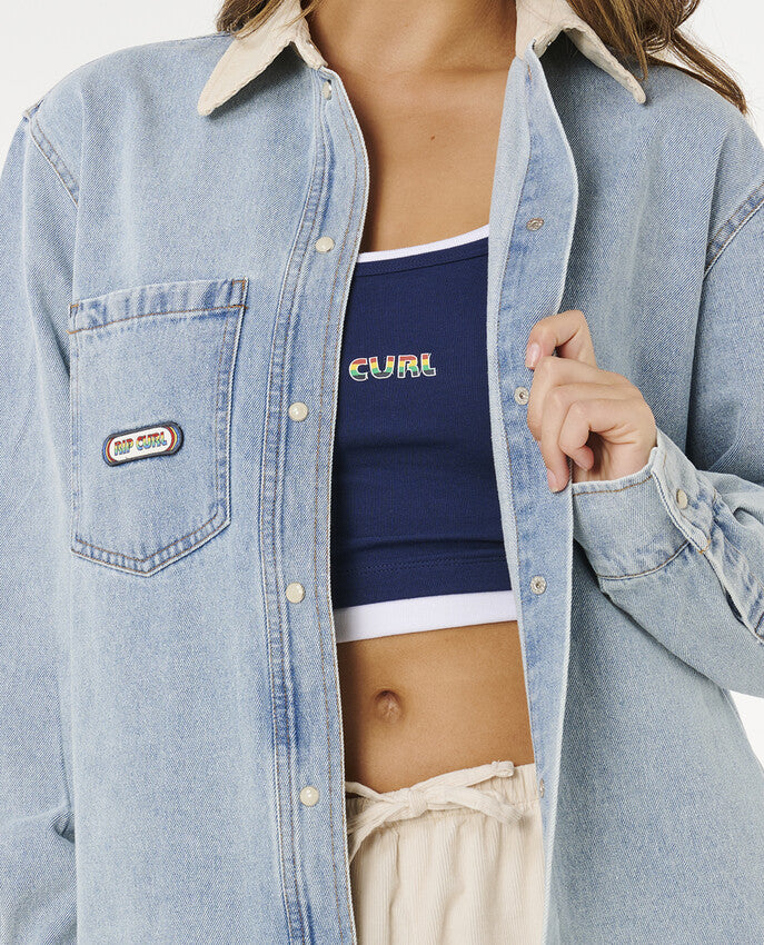 Rip Curl Surf Side Relaxed Long Sleeve Denim Shirt For Wome