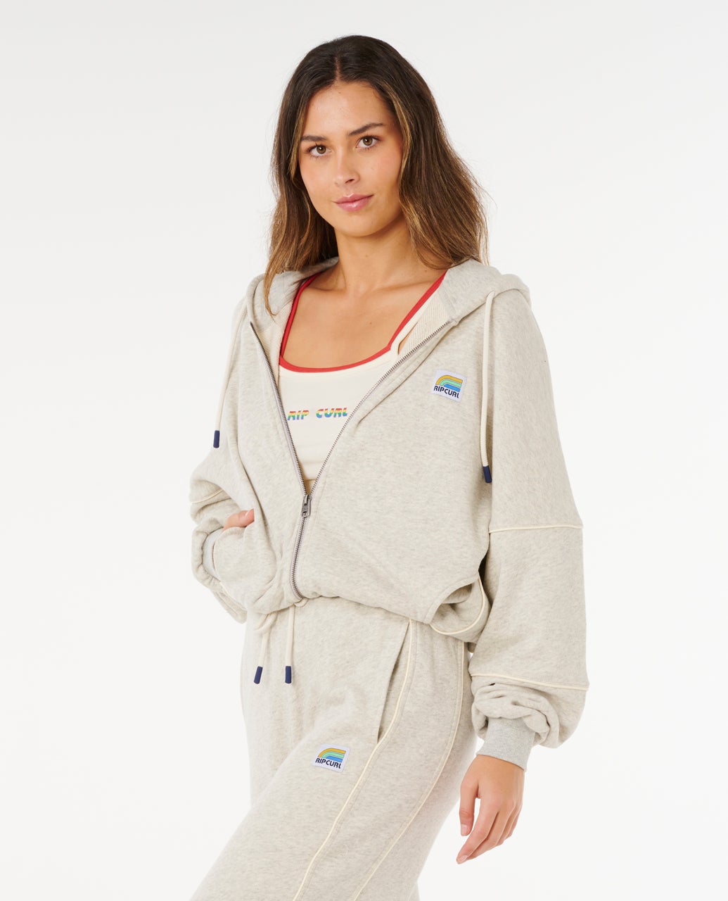 Surf Side Spliced Zip Through Hoodie For Women
