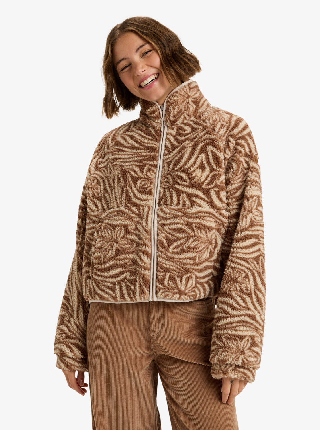 ROXY Blurry Cloud Print – Lässiges Fleece mit durchgehendem Reißverschluss für Frauen