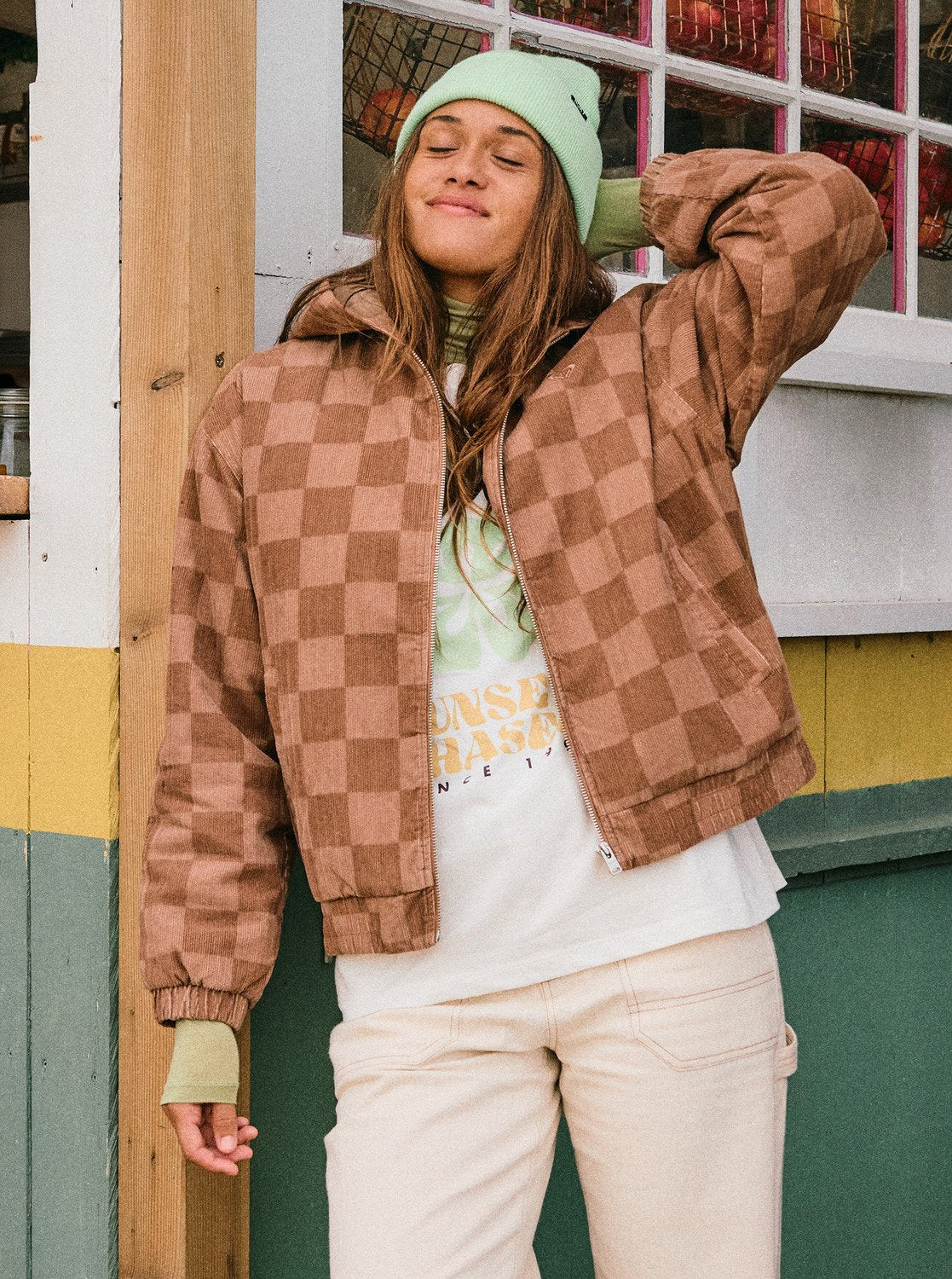 Feels Good Corduroy - Bedrukt corduroy hoodiejack voor dames