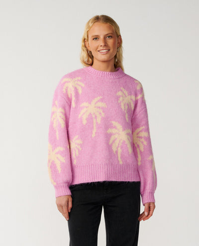 Retro Swell Palm Jacquard Crew-Pullover