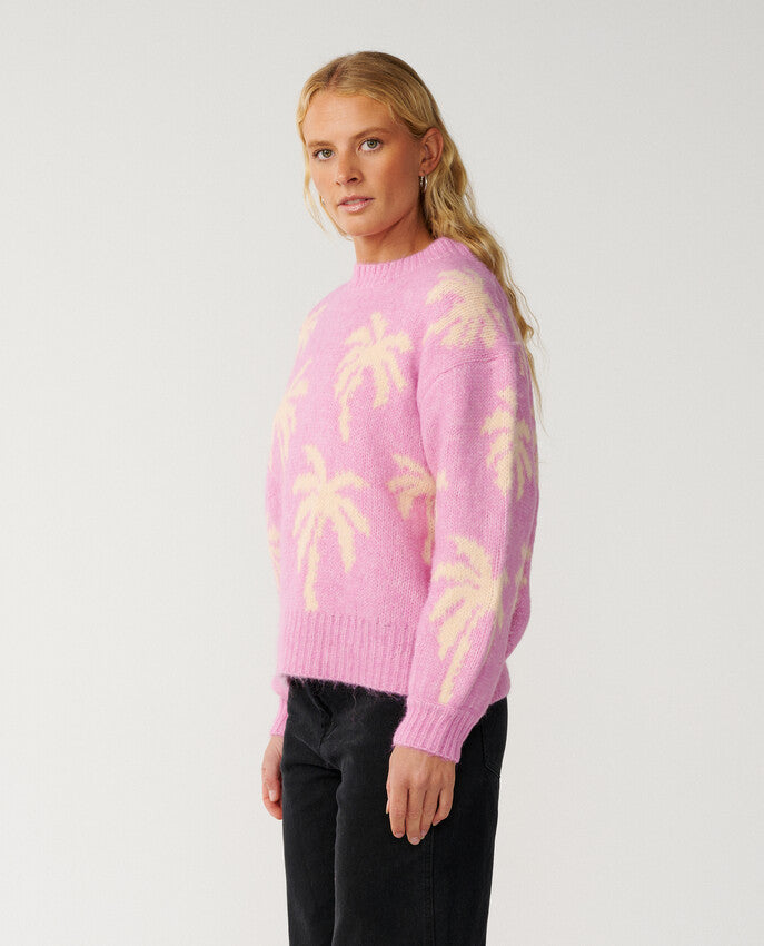 Retro Swell Palm Jacquard Crew-Pullover