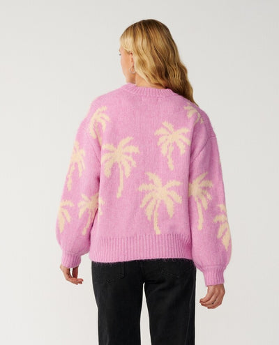 Retro Swell Palm Jacquard Crew-Pullover