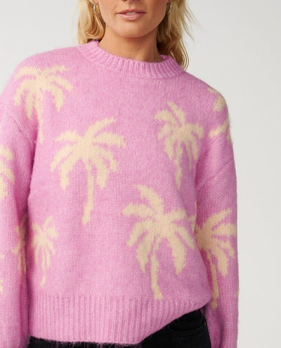 Retro Swell Palm Jacquard Crew-Pullover