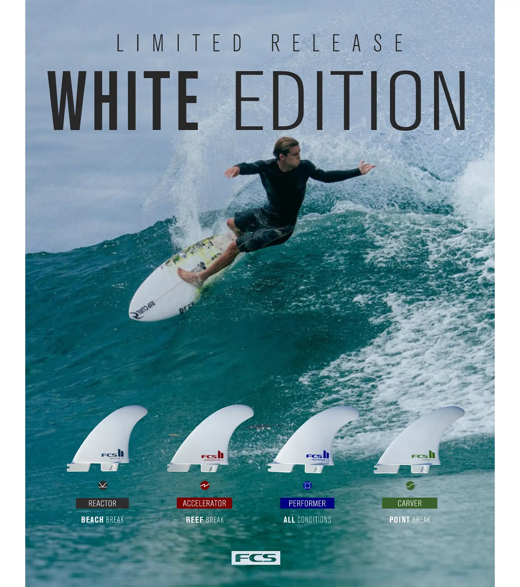 FCS II Accelerator Performance Core Thruster Fins - White Edition