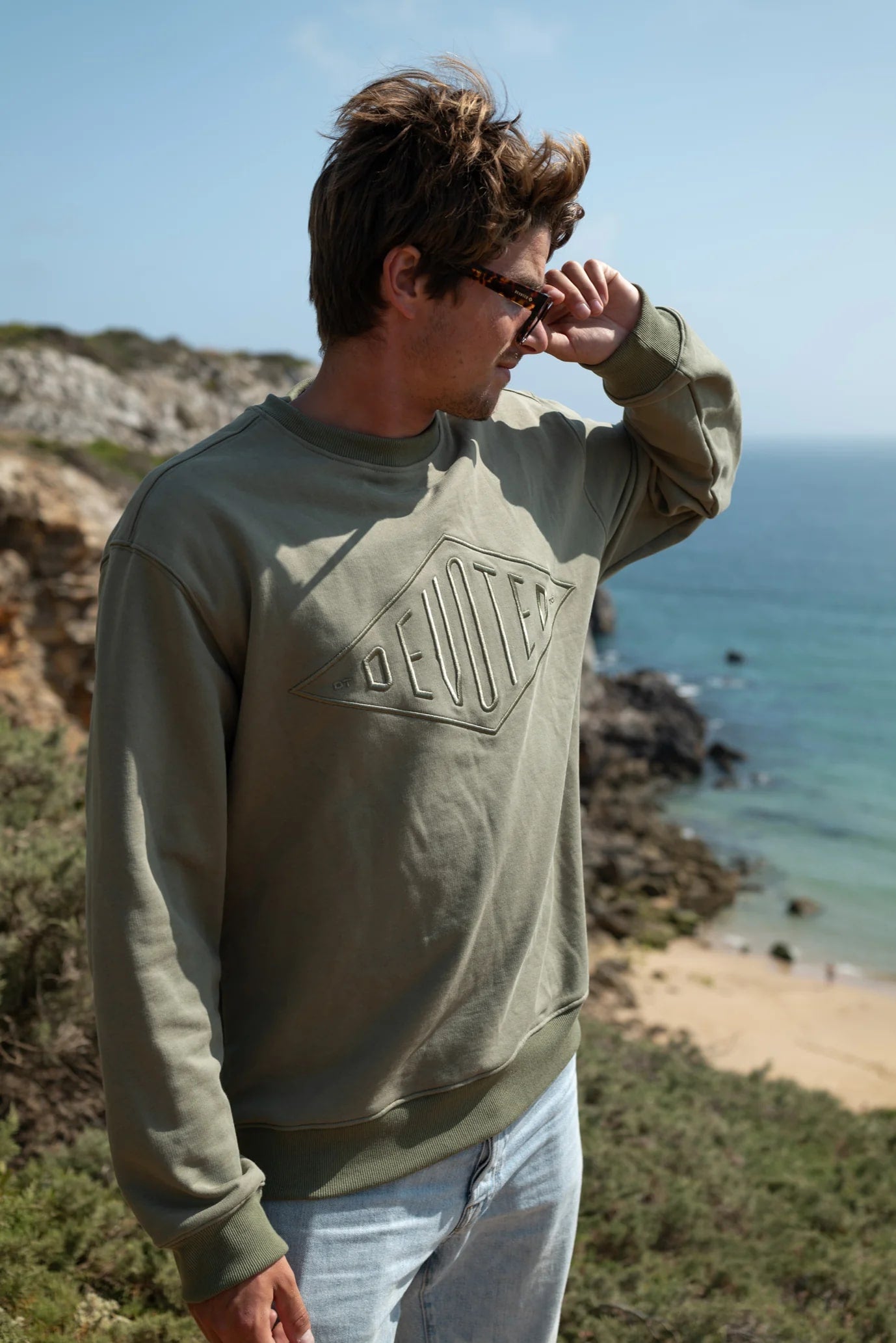 Devoted Embroided Diamond Crew Sweater