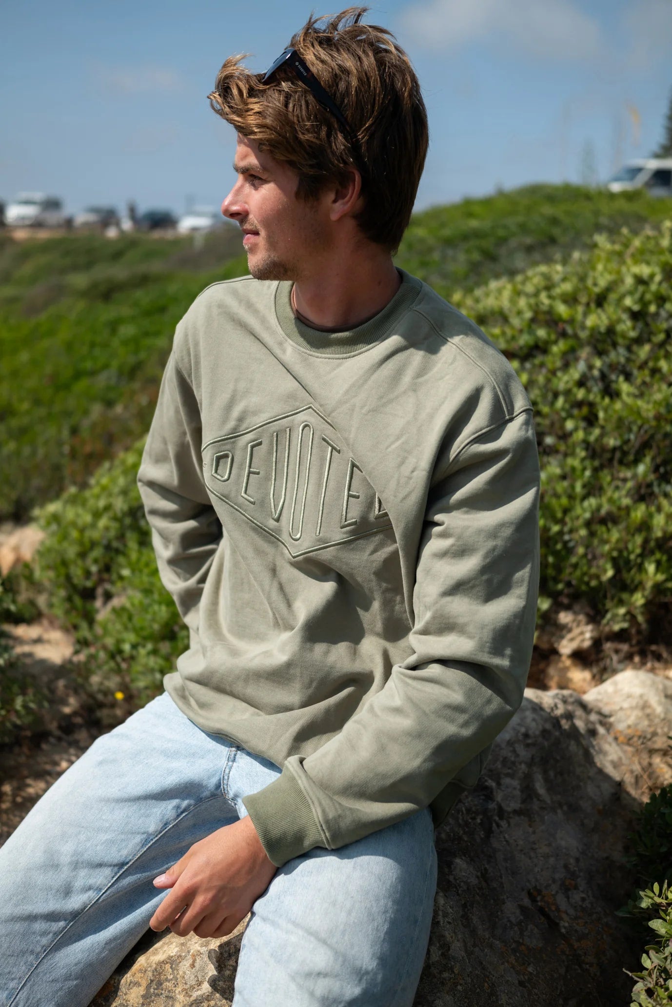 Devoted Embroided Diamond Crew Sweater