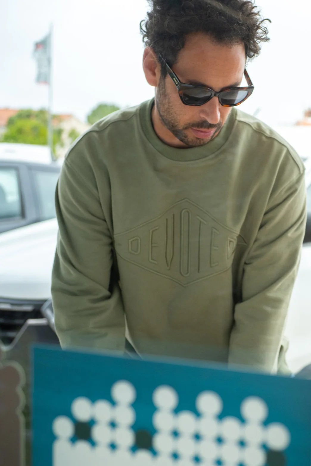 Devoted Embroided Diamond Crew Sweater