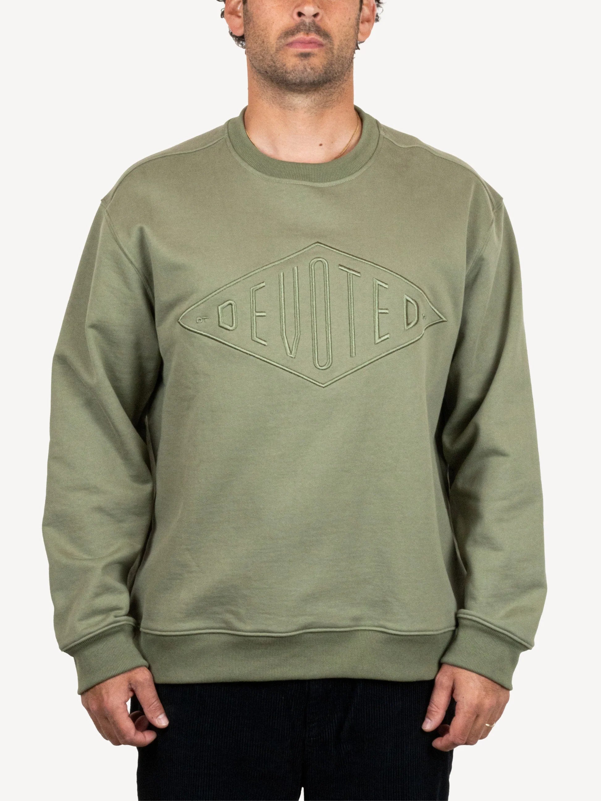 Devoted Embroided Diamond Crew Sweater