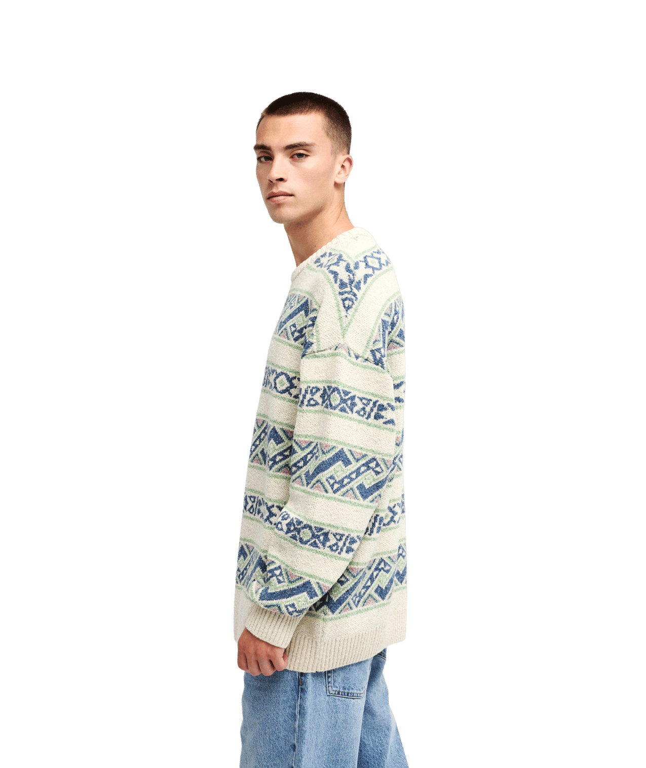 Liam Jacquard Crew Neck Trui