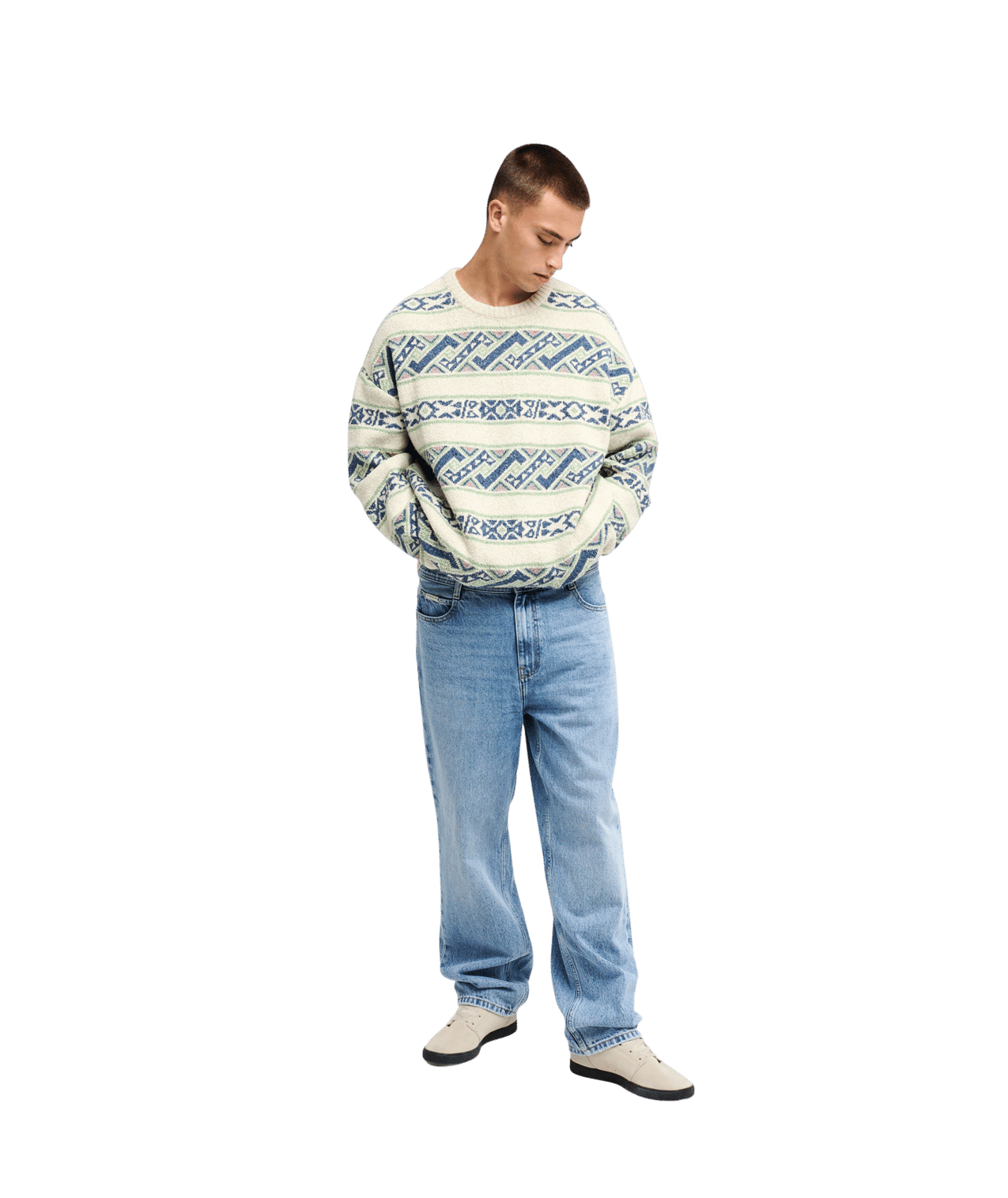 Liam Jacquard Crew Neck Trui