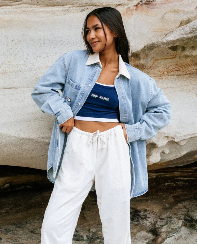 Surf Side Relaxed Long Sleeve Denim Shirt For Wome