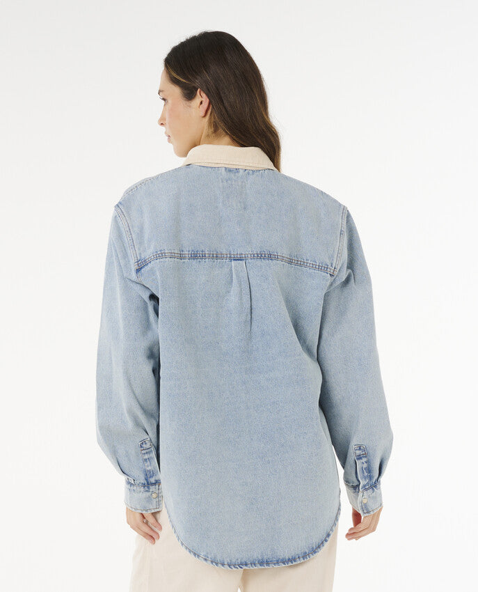 Surf Side Relaxed Long Sleeve Denim Shirt For Wome