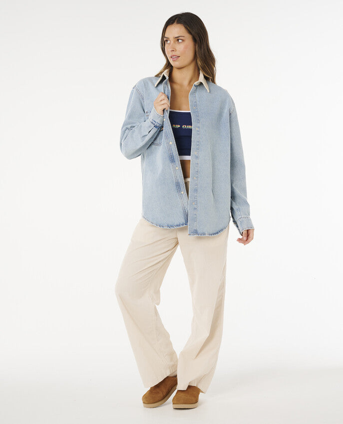 Surf Side Relaxed Long Sleeve Denim Shirt For Wome