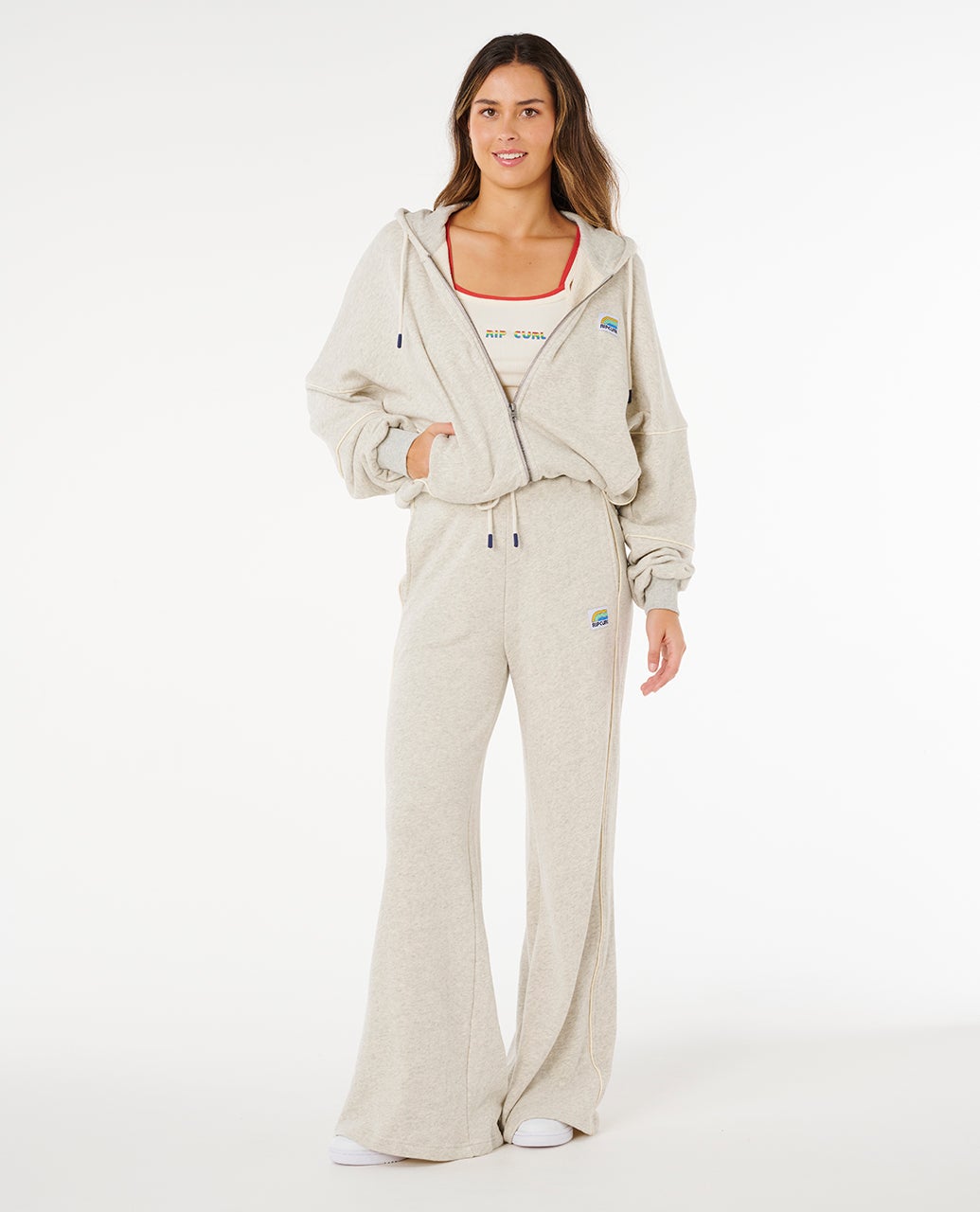 Surf Side Spliced Zip Through Hoodie For Women