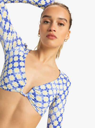 ROXY Artsy Tile – Langärmliges, bauchfreies Surf-Top für Damen