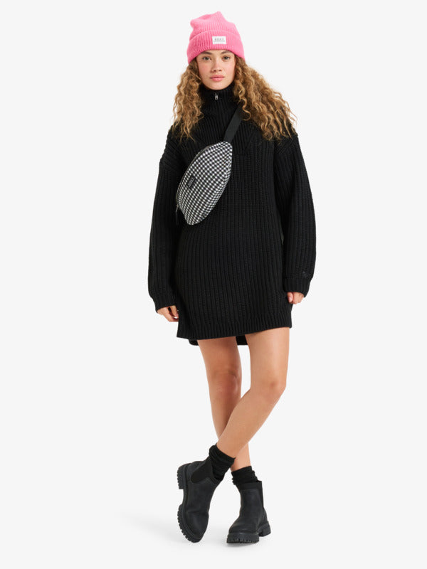 Home Again - Lange mouwen trui-jurk met halve rits kraagdetail voor dames