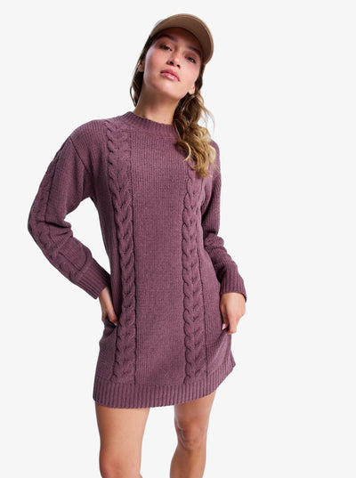 Missing The Waves - Kabelgebreide mini sweaterjurk met lange mouw voor Dames