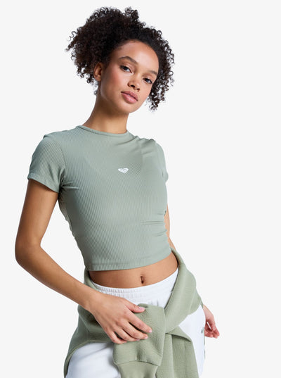 ROXY Rise & Vibe Rib Tee - Kurze Ärmel Workout Top Für Damen