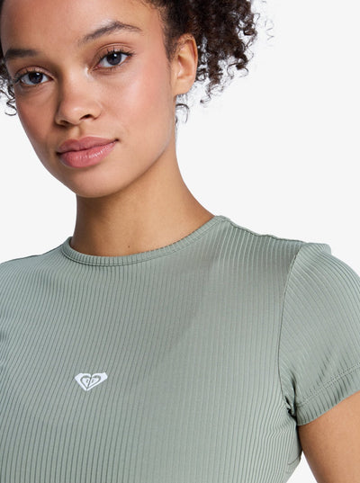 ROXY Rise & Vibe Rib Tee - Kurze Ärmel Workout Top Für Damen
